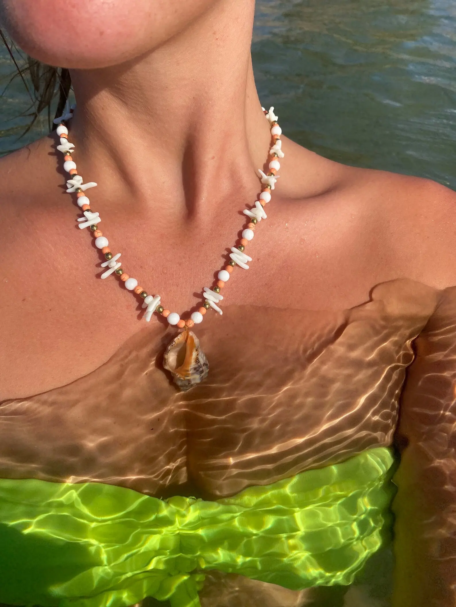 Beach Boho Shell Accent Beaded Necklace, Summer Ocean Costume Fashion Jewelry Accessory
