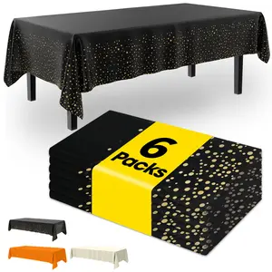 Pureegg 6pcs Black and Gold Disposable Party Tablecloths Aesthetic Plastic Table Cover 54"x108" Waterproof Heavy Duty Tablecloth for Birthday Holiday Dinner