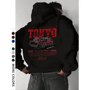Men's Tokyo Racing Graphic Hoodie, Casual Loose-Fit Long Sleeve Pullover, Spring & Fall Fashion Sweatshirt with Pocket