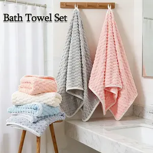 4pcs Ultra-Soft Super Absorbent Bath Towel Towel Set, Coral Fleece Microfiber, Quick-Dry Unscented Towels for Bathroom, Spa, Gym and Travel, Lightweight Compact Reusable Ideal for Home Essentials and Travel