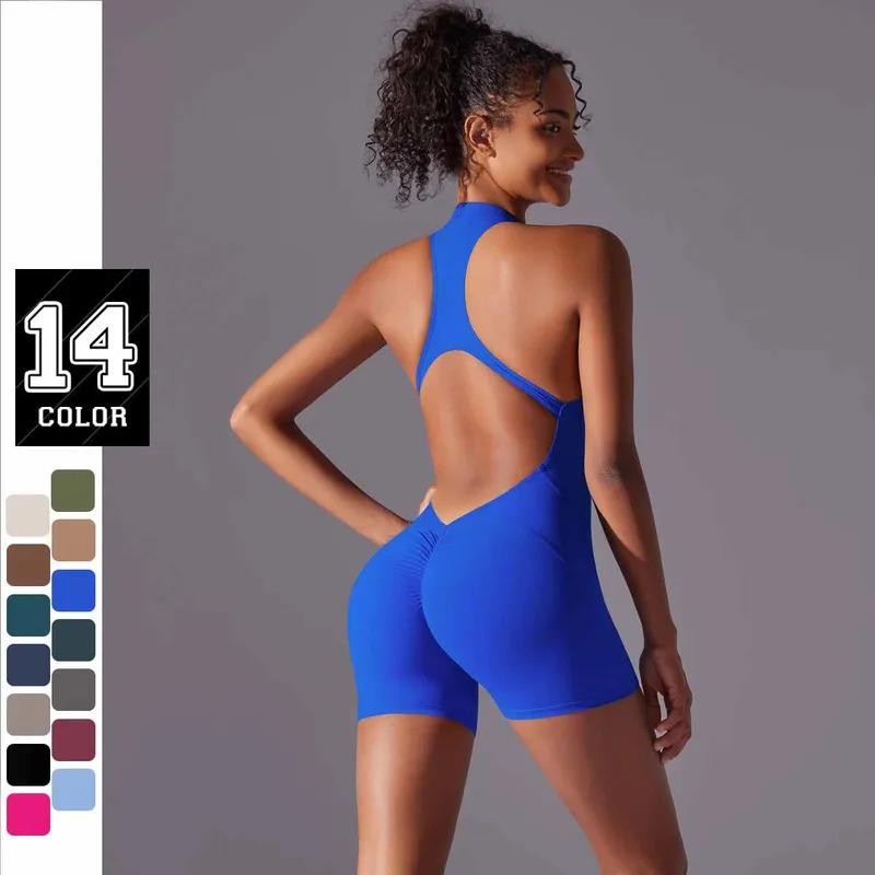 Sports Jumpsuit Sleeveless Gym Short Set Women Yoga Clothes Fitness Workout One-piece Suit Outdoor Casual Scrunch Bodysuits