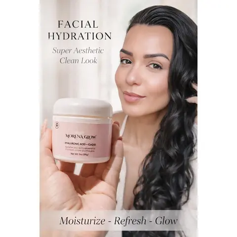MORENA GLOW Daily Hydrating Cosmetic Moisturizer Cream - Hyaluronic Acid, CoQ10, Aloe Vera, Rosemary, Vitamin E, Almond Oil, Avocado Oil - Skincare to Hydrate, Glow Up, Repair Skin, Smooth Texture, Define Jawline, Moisturizers, Plump Skin