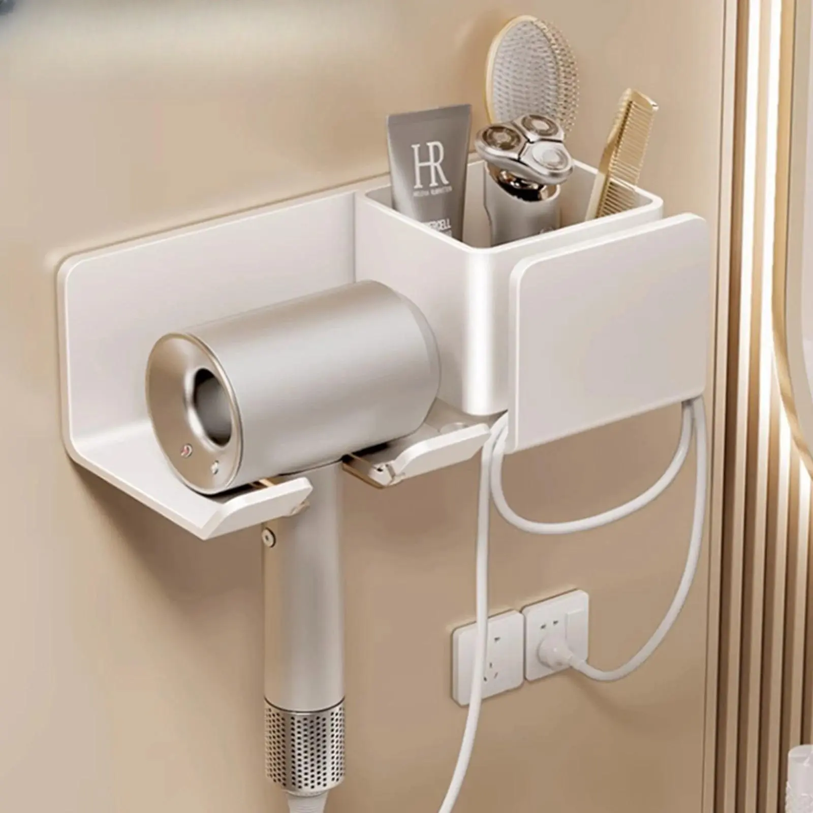 Wall Mount Hair Dryer Holder, Bathroom Organizer Cradle for Straighteners, Blower Storage Shelf (Bathroom Accessory)