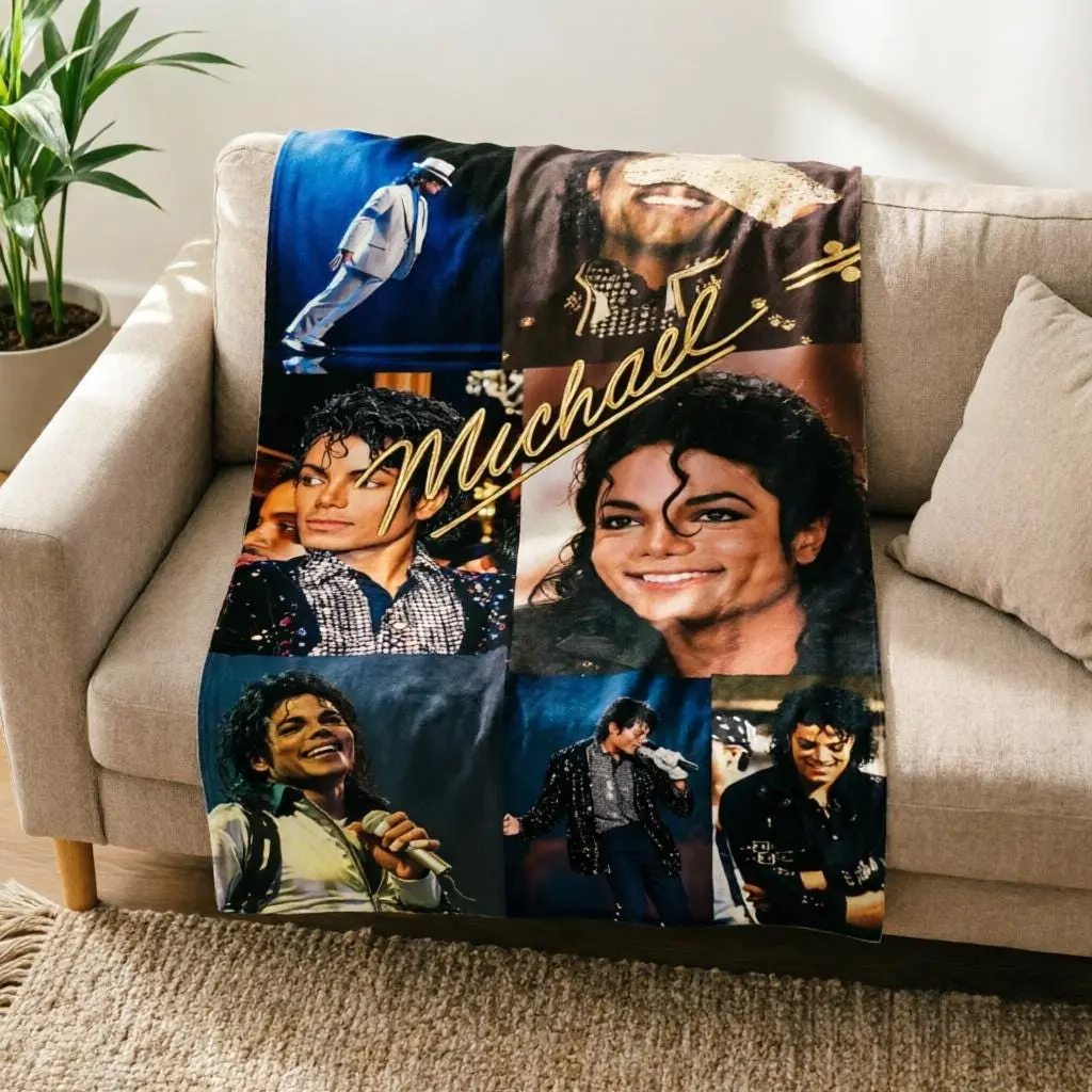 Michael Jackson Graphic Print Flannel Throw Blanket - Soft, Cozy Fabric, Retro Look, All Seasons Holiday Pop Music Fan Gift for Home Bedding & Linens Decor
