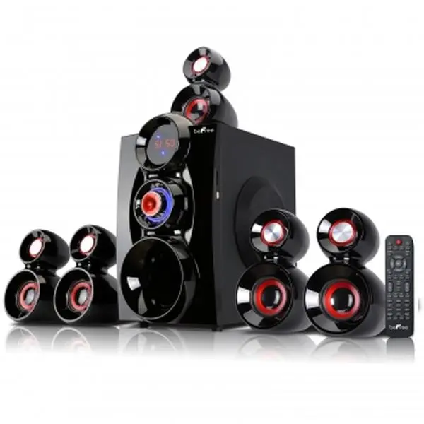 212 MAIN 5.1 Channel Multi-Speaker Surround Sound Bluetooth Audio Speaker System with 6.5 in. Amplifier, USB, Stereo, Remote Control, SD Card Compatibility, FM Radio (Red), Bluetooth Speakers