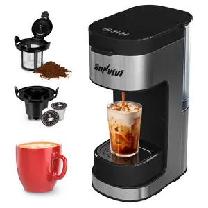 Sunvivi Iced & Hot Coffee Maker: Single Serve Coffee Maker with 3 Brewing Options for K Pod, Ground Coffee & Tea, Removable Water Reservoir & Reusable Filter, Ideal for Home & Office, Black