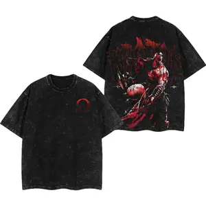 Vintage Washed Graphic T-Shirt - God of War Kratos Retro Oversized Tee, Heavyweight Cotton Streetwear Aesthetic Top, Edgy Gaming Apparel for Men & Women, Unisex Casual Grunge Style, Perfect Fan Gift, Trendy Boxy Fit Graphic Top