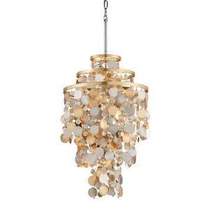 Ambrosia Mini Chandelier With Metal Discs And Crystal Drops – Hand-Crafted Iron Frame