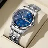 GOHUOS Men's Casual Fashion Watch - 41mm Analog Quartz, Full Metal Construction, Blue-Gold Stainless Steel Buckle Band, Hardlex Glass, Luminous Diamond Round Face, Double Calendar, 30M Waterproof, Batteries Included, Luxury Ideal Gift for Guys