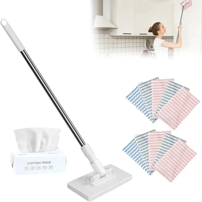 Disposable Mini Flat Mop Set with 37.4in Long Handle - 360° Gap Dust Cleaner for Floor Tile, Bathroom - 1 Mop + 10 Assorted Colors Pads - Effortless Daily Home Cleaning