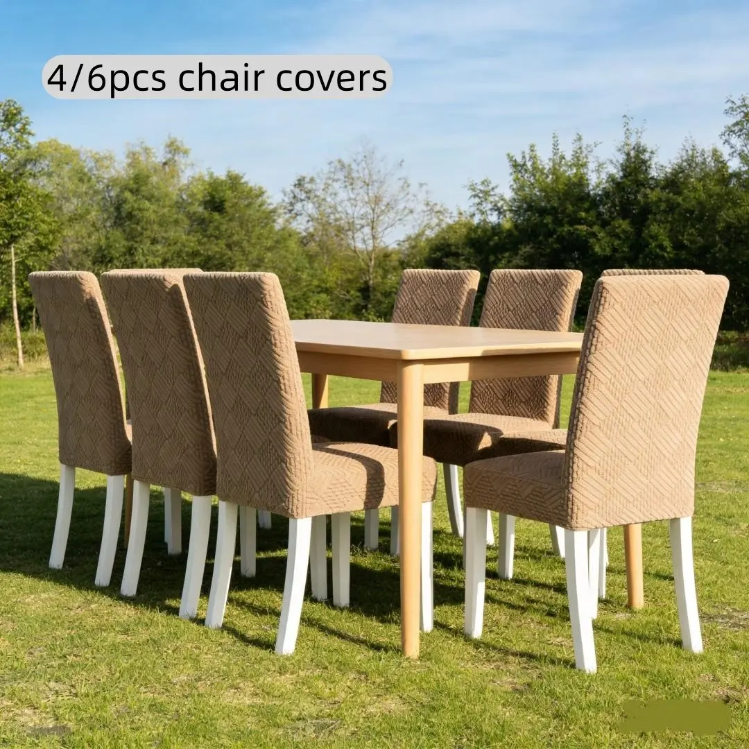 4/6pcs Stretch Fiber Jacquard Chair Covers, Stretch Washable Chair Slipcovers, Elastic Sliding Bands, Pet-Friendly, Removable, Home & Outdoor Decor
