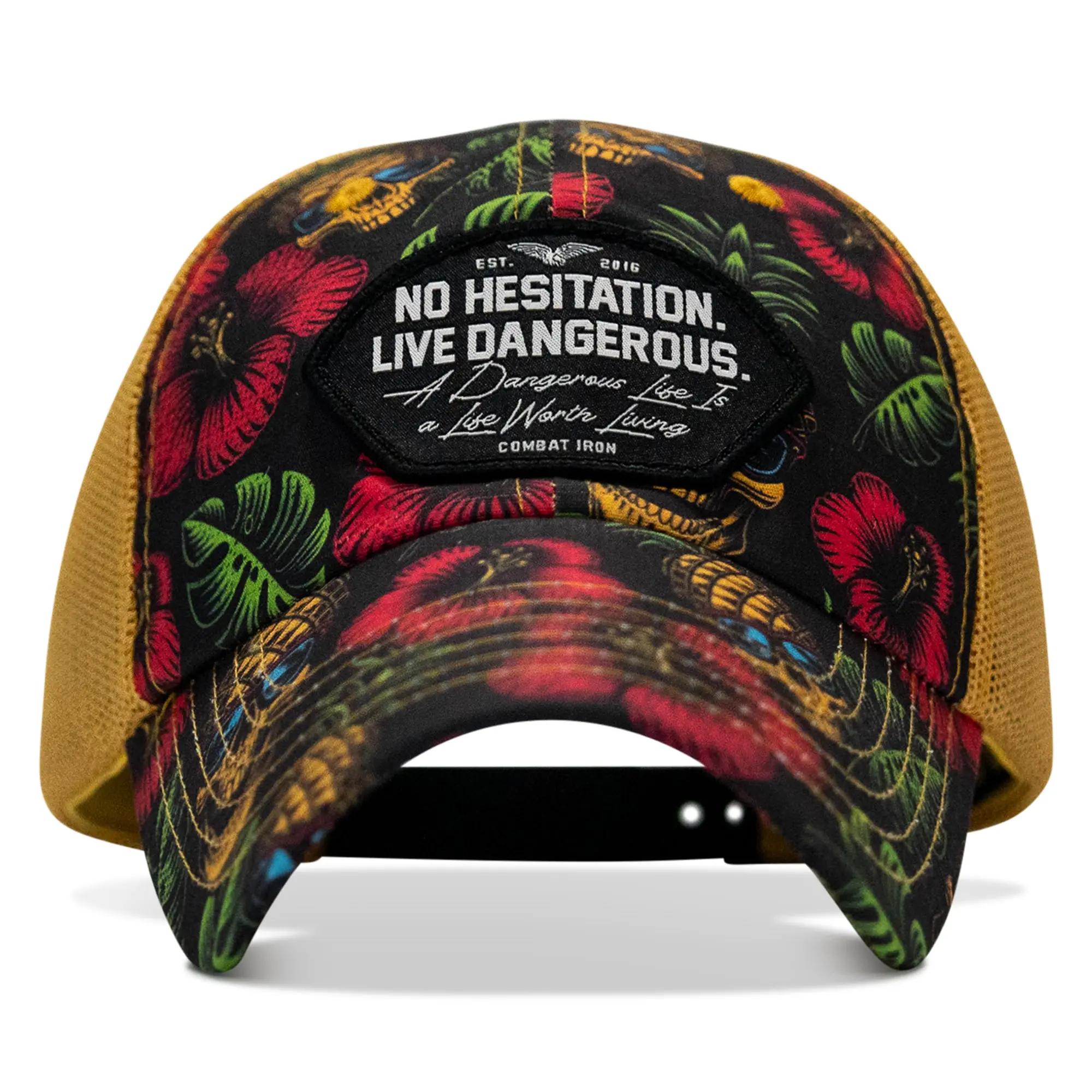 COMBAT IRON Tactical Ripstop Performance Mesh Snapback Hat - "No Hesitation. Live Dangerous" Patch, Snapback Adjustable, Urban Baseball Cap, Adjustable Closure