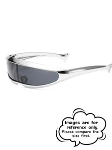 [1pay]Future-Ready Metallic Narrow-Frame Sunglasses Decorative Lenses | Bold Y2K Contemporary Styles Shades Metallic Finish Futuristic Sunglasses (Size runs small, please check size chart before ordering)