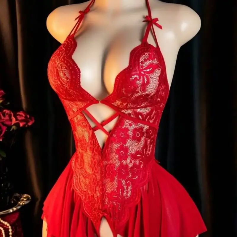 Women's Sexy Deep V Neck Strapless Bodysuit, Lace Bodysuits, Shaper Bodysuits, Lace Floral Patchwork One-Piece, Transparent Shapewear for Naughty Sleepwear & Bikini Set, Lingerie
