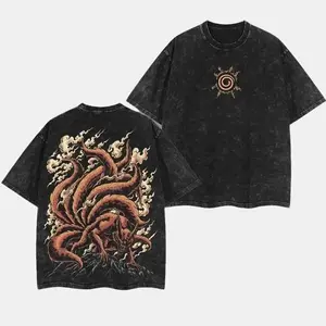 "Jinchuriki Kurama Nine Tailed Fox" Naruto Shippuden Oversize Anime Manga Acid Lightweight Cotton T-shirt, Anime Merch, Gift For Anime Fan