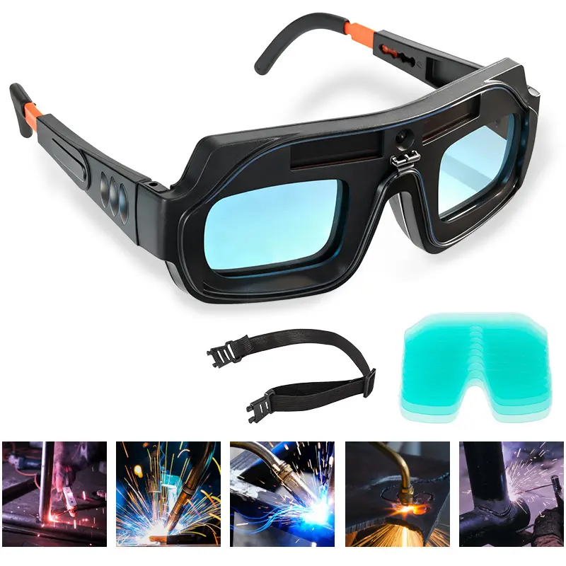 Unisex Auto Darkening Welding Glasses - Solar Powered, 2-Sensor Safety Goggles with Adjustable Shade, Strap Included for TIG, MIG, MMA, Plasma Welding (Home Improvement Work Safety Equipment), 2 Sensors