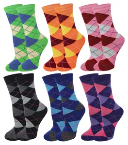 Women’s Argyle Novelty Dress Socks | Colorful Crew Style (6 Pairs)
