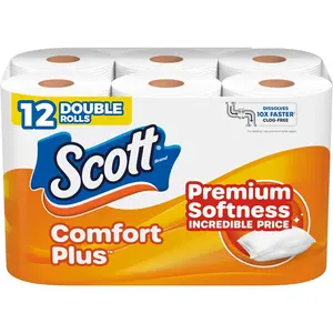 Scott ComfortPlus Toilet Paper, 12 Double Rolls, 231 Sheets per Roll, Septic-Safe, 1-Ply Toilet Tissue
