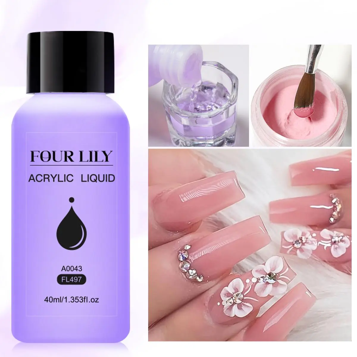 Acrylic Liquid Monomer Nail Polymer Solution, 40ML Liquid, Used with Acrylic Powder and Poly Gel, No Need UV LED Lamp Drying, Acrylic Nails Gel, Nail Art Supplies