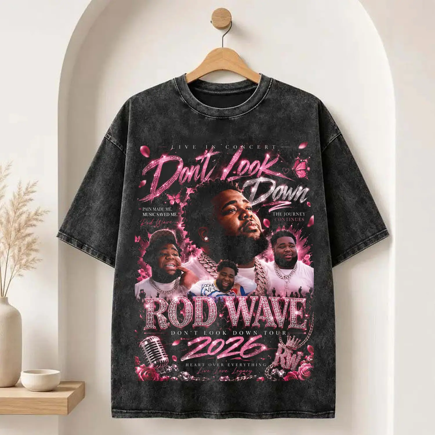 Rod Wave 'Don't Look Down Tour 2026' Tour Washed T-Shirt, Rod Wave Fan Graphic Tee, Dont Look Down Merch Streetwear Graphic Shirt, Gift for rap fans