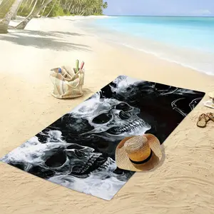 1PC Skull Print Beach Towel in 5 Oversized Sizes - Large, Thick, Quick-Drying, Soft  Comfortable, Ideal for Sun Shawl, Yoga, Swimming, Running, Stylish Beachwear, High-Quality Weave, Perfect for Yoga Enthusiasts