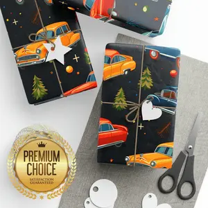 Boys Christmas Car Wrapping Paper Roll, Kid Hot Wheel Cars Gift Wrap, Classic Car Christmas Gift Wrap, Classic Car Party, wp103