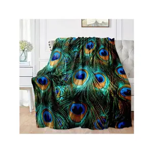 [Peacock Throw Blanket] Soft & Lightweight Peacock Print Throw Blanket – Luxurious, Warm All Seasons, Vibrant Blue And Green Design, Home Decor Or Travel, Peacock Decor