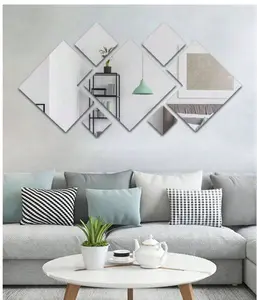 7pcs/1set Minimalist Home Decor Bedroom & Living Room Furniture Square 3D Stereo Mirror Wall Stickers, With Size Chart