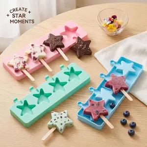 3pcs 4-Cavity Pentagon Star Cube of Ice Silicone Molds Dessert Popsicle Ice Cream Molds Tray Ice Making Tools Summer Party Supplies