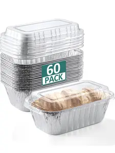 60 Pack 6X3.5X2 Disposable Aluminum Loaf Pans with Lids Small-Aluminum-Foil-Pans-Tin-Foil-Baking-Pans-Tin-Trays-Food-Containers-For-Baking-Cakes-Bread-Meat-Loaves NEEBAKE
