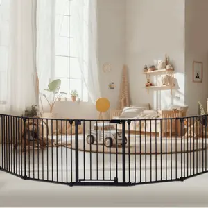 PAWGIANT 127.8" Extra Wide Pet Playpen, Dog Gate for House Stairs Doorways Fireplace, Auto Close Pet Gate with Door Walk Through, 3 Metal Panels,  Baby Gate Hardware Mounted Baby Fence Indoor Outdoor(30" Tall, 5 Panels Black)