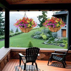 2pcs Artificial Hanging Flowers Baskets with 24 Realistic Daisies & Eucalyptus - UV-Resistant Outdoor/Indoor Decor for Porch, Patio, Balcony, Yard - Includes Hanging Baskets & Greenery summerwins Garden Pots