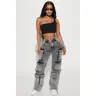 Fairfax High Rise Stretch Cargo Jeans - Acid Wash Grey