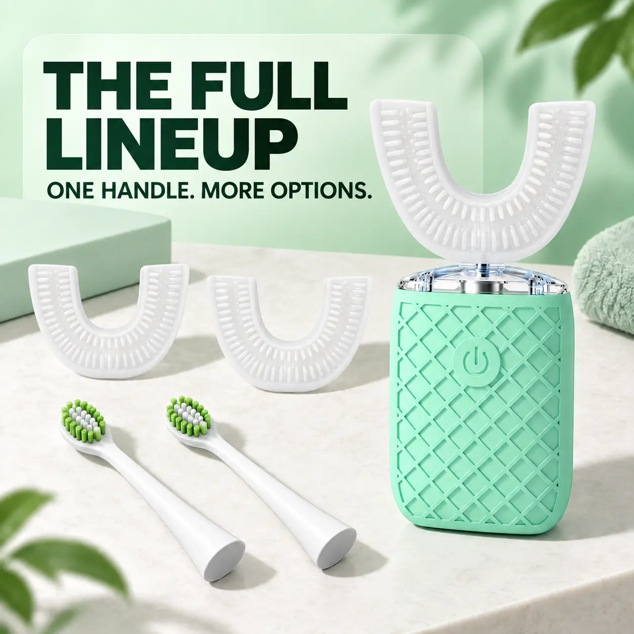 YEKLIKE Adult Sonic Automatic Electric Toothbrush (Oral Care Tools), 360° Clean Cleansing, IPX7 Waterproof Rechargeable, 3 U-Shaped Brush Heads + 2 Straight Handle Brush Heads, Stain Whitening, Suitable for Home/Travel Use