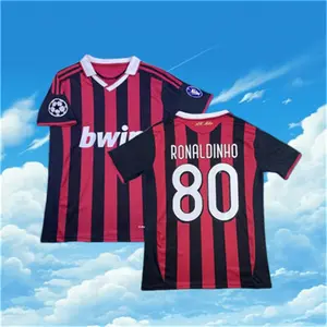 09 10 Home Black Red No.80 Ronaldinho Short sleeve Soccer Jersey
