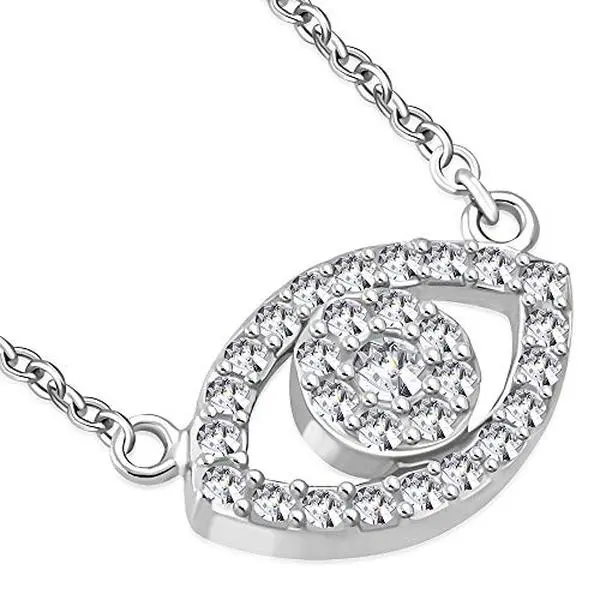 Women's 925 Sterling Silver Ethnic White CZ Evil Eye Hamsa Pendant Necklace - 18 in, Gift-Ready for Adults' Birthday, Anniversary, Holidays