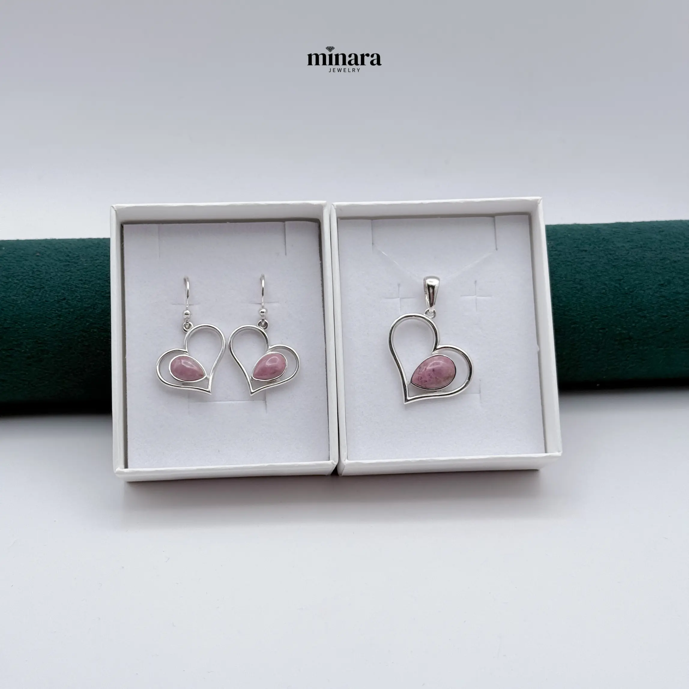 MINARA 950 Silver - Set Corazon Gota Rodonita