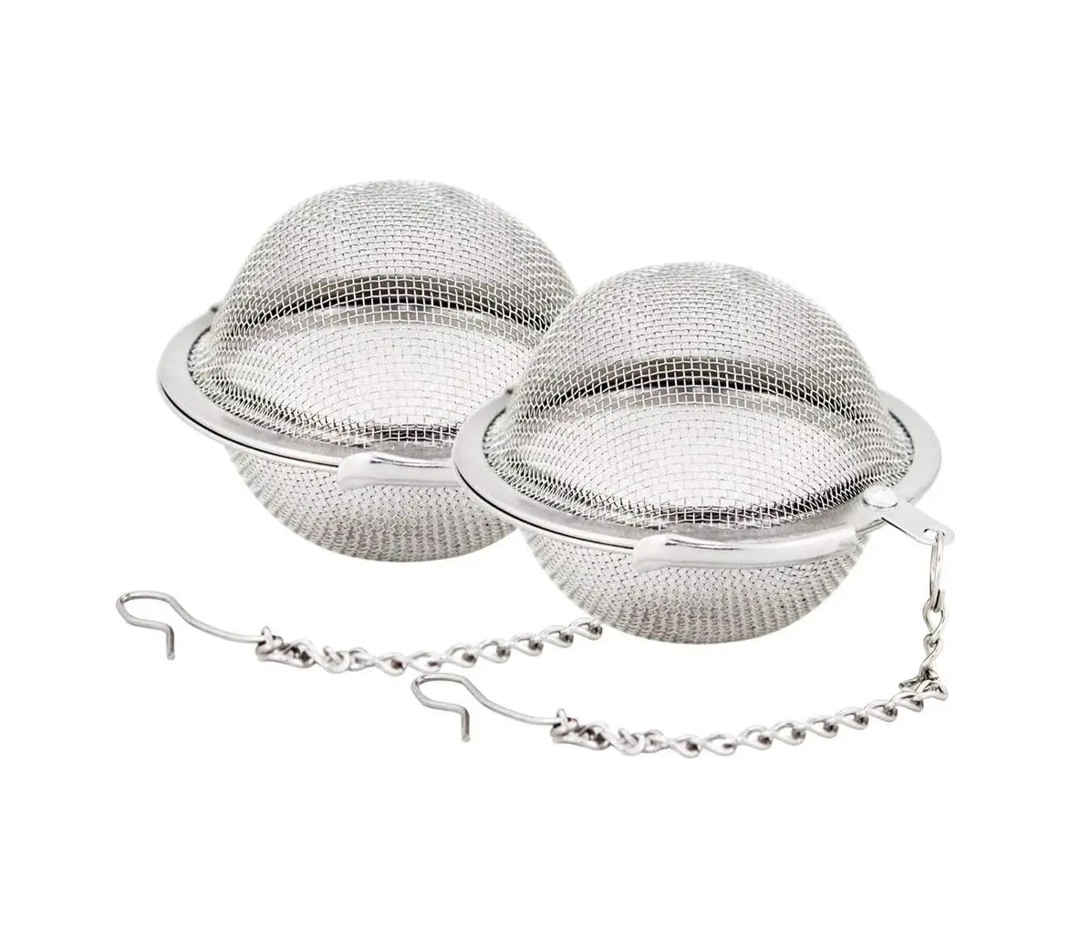 2pcs 2.1-Inch Non-Toxic Stainless Steel Mesh Tea Infuser Balls with Handles & Built-In Hook, Easy-to-Use Strainers for Loose Tea, Everyday Use Kitchenware Accessories
