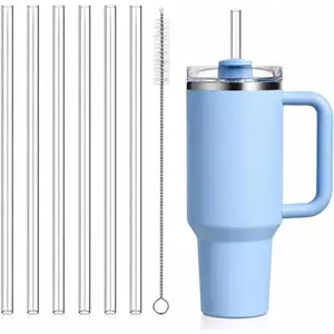 Straw Compatible with 40 oz  Quencher Tumbler, 12 Inch Extra Long  Plastic Straws for 40 Oz Cup,Clear-6 Pack