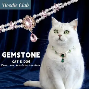 Pet Pearl Collar Necklace with Crystal Pendant, Elegant Adjustable Pet Jewelry for Cats and Dogs, Lightweight Dress-Up Accessory for Photos, Parties & Daily Wear