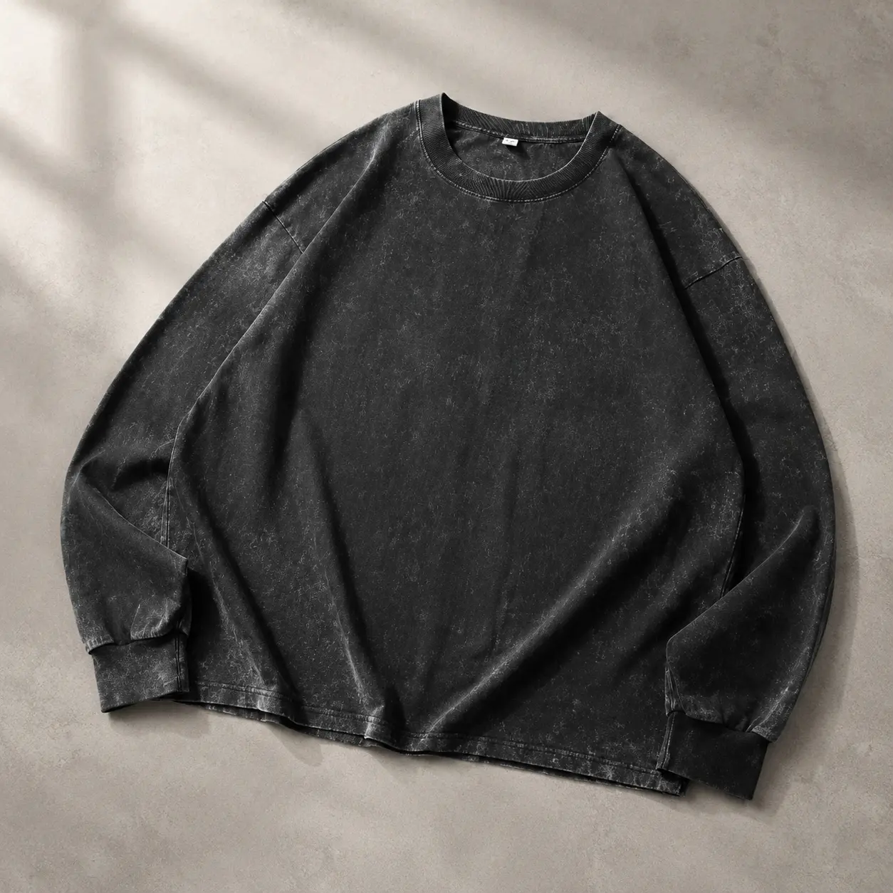 Men's 300G Premium 100% Cotton Classic Oversized Vintage Washed Long-Sleeve Crewneck Sweatshirt, Heavyweight Relaxed-Fit Casual Streetwear Pullover Top