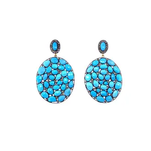 Turquoise & Diamond Oval Earrings