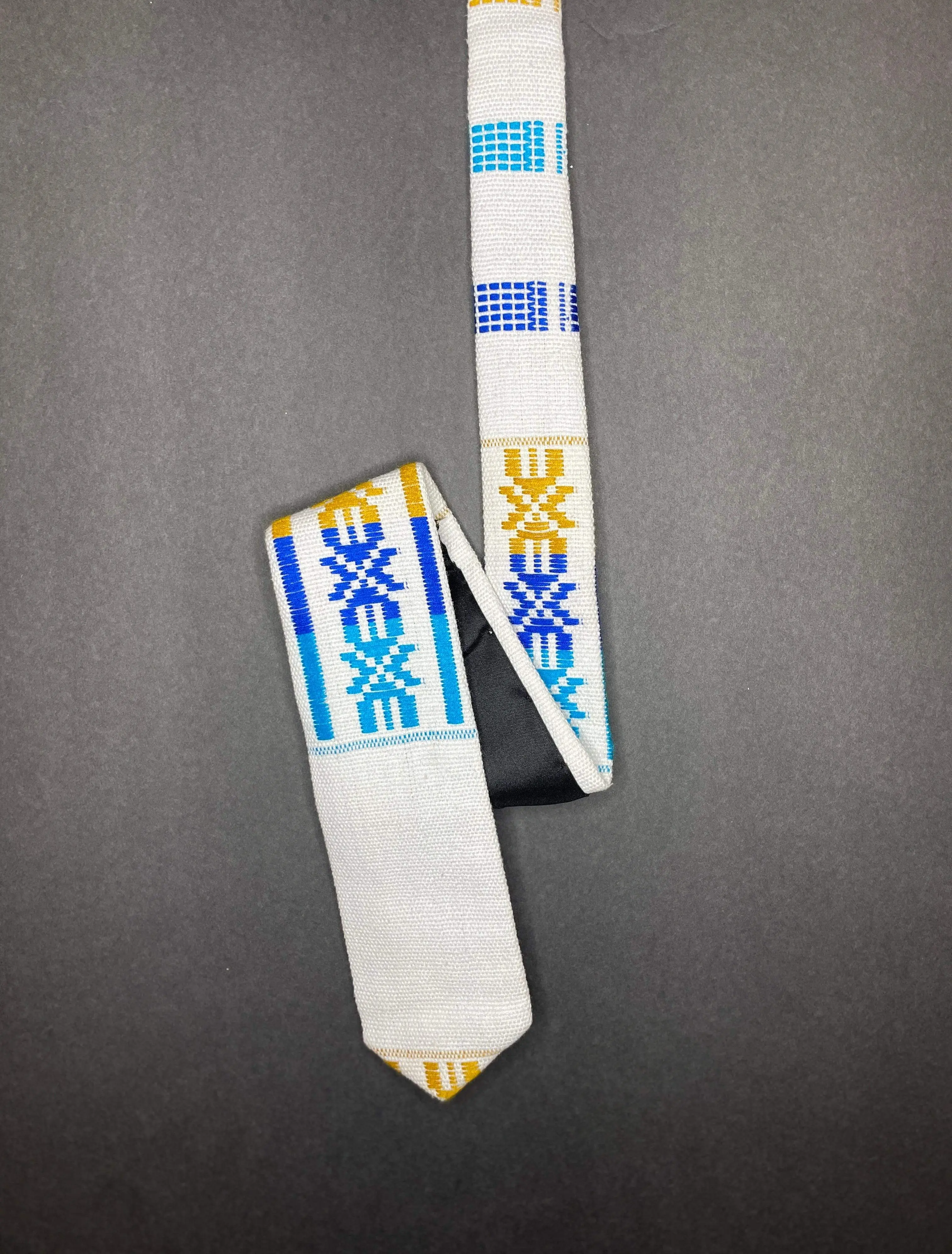 Gold, White, and Blue Totem Kente Tie