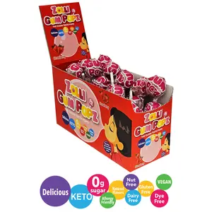 Zolli Gum Popz 40 Ct Display Big Sugar Free Gum Pops Snack Candy Strawberry Sweet Flavor Blow Pop Learning Batch #27