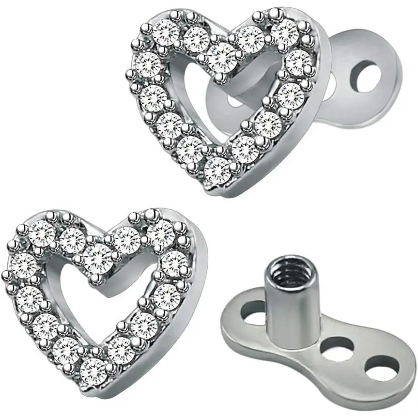 14G Surgical Steel Dermal Anchor Set for Women, 2-Piece Hypoallergenic Body Jewelry with Flower & CZ Tops, 16G Internally Threaded Gems for Backs, Chest, Daily Wear, Gems For Piercings, Female, Hypoallergenic Earrings Set, Flower Top