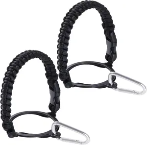 2 count Paracord Handle Fits Wide Mouth Bottles 12oz to 64oz - Water Bottle Paracord Handle Strap with Carrier Strap Cord, Safety Ring and Carabiner, Black
