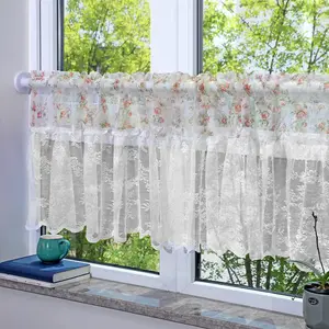 1 piece Floral Lily Ann Short Curtain Suitable for Various Door and Window Sizes Tiered Linen Home Textile
