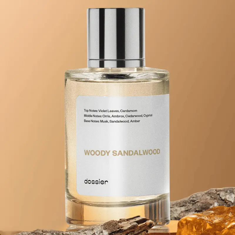 Woody Sandalwood, Dossier, Unisex Perfume, Eau de Parfum, 50ml, Sandalwood, Violet Leaves, Cardamom, Orris, Ambrox, Cedarwood, Musk, Amber