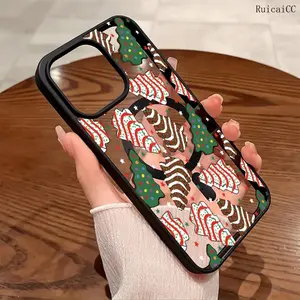 Premium Magnetic Phone Cases for iPhone 11-17 Pro Max Christmas Tree Chocolate Cake Y2K Cased MagSafe Ready Anti-Fall Springtok Ultra-Thin TPU Protection Shockproof Cellphone Casing Aesthetic Cover White Protective Smartphone Protector