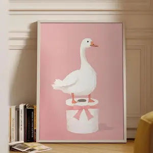 Wall Decor Poster Featuring Goose & Toilet Paper, Fun Duck Canvas Artwork Ideal for Bathroom Decoration, Perfect Gift Idea